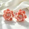 Brincos de flor de acrílico estilo europeu e americano sem furo, modernos e exagerados, feitos à mão, doces e elegantes