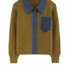 Diseño de Tejido Otoño e Invierno 2025 con Parche de Mezclilla en el Cuello Camisa Suéter para Mujer Estilo Nuevo Holgado Moda Top Largo