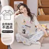 Bona Si Conjunto de Pijama Feminino de Algodão com Manga Curta e Calça Sete Quartos Desenho Animado Fofo Casual Roupa de Casa