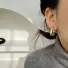 Pendientes de Botón Geométricos Dorados y Plateados de Alto Brillo, Estilo Francés Minimalista, Pendientes de Plata Cepillada de Gama Alta