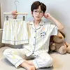 Pijama para Niños Primavera y Otoño Algodón Nube 2026 Nuevo Estilo Sencillo Manga Corta Pantalón Largo para Niños Conjunto de Tres Piezas Delgado de Verano
