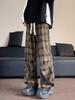 Pantalones Casuales a Cuadros Retro Estilo Americano holgados Dape Rectos Pantalones de Moda Otoño para Hombre Marca Sueltos de Pierna Ancha