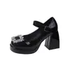 Zapatos Mary Jane de Suela Gruesa con Pedrería y Hebilla Única 2026 Verano Nuevos Zapatos de Tacón Grueso Estilo Francés Corte Bajo Zapatos Pequeños de Piel de Tacón Alto