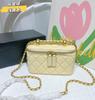 Bolsa Chanel Estilo Pele de Carneiro Caixa Bolsa Feminina Couro Genuíno Bola Dourada Diamante Xadrez Corrente Bolsa Batom de Alta Qualidade Bolsa Tiracolo Pequena Bolsa Quadrada