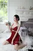 Lencería sexy para mujer con tiras de encaje espalda descubierta vestido de noche lindo escote en V seductor ropa de casa estilo deseo puro seda de hielo lencería sexy