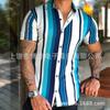 Ropa de comercio exterior para hombre de Europa y América, nueva camisa informal de primavera y otoño con personalidad a la moda, de manga corta, con estampado de rayas coloridas en 3D, de talla grande para hombre