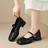 Zapatos de Mujer 2026 Moda Versátil Verano Nuevos Franceses Tacón Grueso Punta Cuadrada Zapatos Pequeños de Cuero Suela Suave Sandalias de Tacón Medio Zapatos Individuales