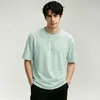 Camiseta de algodón romano de peso pesado, manga corta para hombre, seda de hielo, sensación fresca, color liso, secado rápido, manga media, diseño de retazos moderno