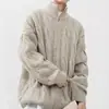 Cárdigan de Punto Retorcido de Cuello Alto Americano Retro para Hombre y Mujer en Otoño Marca de Moda Suelto Casual Chaqueta de Punto con Cremallera