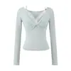 Ropa de Mujer al por Mayor Transfronteriza Estilo Europeo y Americano Otoño 2025 Nuevo Camiseta de Manga Larga de Punto con Encaje Empalmado Falso de Dos Piezas
