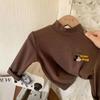 Camiseta térmica de cuello alto medio para niña, estilo coreano de otoño e invierno, nueva camiseta de manga larga para niños, top elegante de otoño para niño