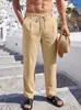 Calça masculina casual americana cropped transfronteiriça, qualidade de exportação, plus size, cintura elástica com cordão, perna reta, respirável, modelagem solta, calça longa
