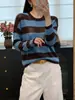 Suéter de Punto para Mujer, Estilo Casual Holgado Perezoso, Rayas Coreanas y Bloques de Color, Lana Fina, Nuevo Estilo Otoño 2026