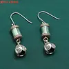 Pendientes de Plata de Ley S925 Flor León Ágata Esmeralda Vintage Antiguo Étnico Flor de Loto Pendientes Joyería