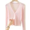 Blusa de lino flameado para mujer, estilo fresco, dulce y suave, con cuello en V, para primavera y verano, fina, adelgazante, de punto, con aire acondicionado, a la moda.