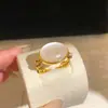 Anillo Abierto Ovalado de Resina Perla Lunar, Anillo para Dedo Índice Estilo Niche de Alta Gama, Accesorio de Mano Estilo Retro Francés para Mujeres