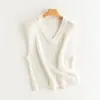Colete de malha feminino sem mangas, gola V, cor sólida, estilo preguiçoso, empilhado, folgado, casual, lã, primavera e verão, fino