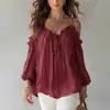 Coleção outono 2026 europeia e americana transfronteiriça feminina nova: camisola lisa e casual na moda com acabamento franzido e detalhes de amarração