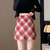 Falda Corta de Cuadros Grises para Mujer, Falda de Lana de Cintura Alta en Línea A para Otoño e Invierno, Estilo Preppy, Corte Ajustado para Figuras Pequeñas