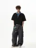 Camiseta tipo Polo Retro Americana Falsa de Dos Piezas Manga Corta para Hombre Primavera y Verano Nuevo Estilo Estilo Universitario Holgada y Versátil Top con Cuello