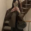 Enviado~Estilo Coreano Sencillo Temperamento Cuello Redondo Botones Sencillos Abrigo de Lana Gruesa