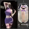 Lingerie Sexy da Moda Roxo Atraente Conjunto de Duas Peças de Tricô Sem Costas Hot Girl Sem Mangas Puro Desejo Bodycon Qqny