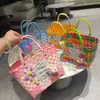 Cesta de Presente Tecida de Plástico Fofa Bolsa de Mão Cesta de Presente Estilo Fresco Bolsa de Praia Tote Bolsa Feminina