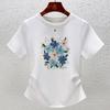 Camiseta Blanca de Cuello Redondo para Mujer, Top de Algodón de Manga Corta con Bordado Intrincado, Diseño Vintage Ajustado, Versátil, Verano 2026