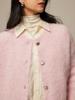Cárdigan Suéter de Alpaca Rosa con Cuello Redondo y Forro de Felpa Larga 2026 Nuevo Chaqueta de Punto Holgada para Mujer Top de Otoño e Invierno para Mujer