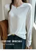Camiseta básica de cuello redondo y manga larga, versátil para mujer, nuevo estilo primavera y otoño, color liso, corte ajustado, top favorecedor y versátil