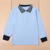 Camiseta polo de manga larga blanca para niños de primavera y otoño, ropa de jardín para niños y niñas, uniforme escolar azul claro para estudiantes de primaria y secundaria.