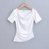 Camiseta de Manga Corta Plisada con Cuello Peter Pan Pure Wish para Mujer Verano Nuevo Chica Caliente Sexy Ajustada Irregular Ajustada Top Corto