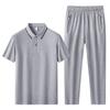 Diyu Shenlong Algodón Hielo Casual Deportivo Traje para Hombre Verano Mediana Edad y Adultos Mayores Camisa Polo de Manga Corta y Pantalones Conjunto de Dos Piezas