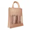Bolsa de Tela de Yute para Vino, Bolsa de Regalo de Alta Gama, Bolsa de Yute con Asa de Bambú, Elegante Bolsa de Yute para Una o Dos Botellas de Vino, Bolsa para Vino Tinto