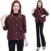 Elegante chaqueta corta de punto con diseño de solapa, detalles de patchwork, corte holgado y efecto adelgazante, perfecta para el otoño y fácil de combinar con varios atuendos.