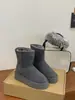 Botas de Neve Cinzas com Solado Grosso para Mulheres, Novas Botas de Algodão de Cano Curto para Aumentar a Altura do Inverno 2025, Botas de Algodão Quentes com Forro de Lã