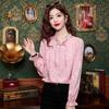 Nova Camisa Jacquard Chinesa Top Feminino 2025 Primavera e Outono Nova Meia-idade Manga Longa Estilo Nacional Chiffon Cobrindo a Barriga Camisa Pequena Elegante