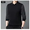 Nueva Camiseta de Hombre para Primavera y Otoño Casual Cuello de Solapa Falso Dos Piezas Superior Manga Larga de Hombre Moda Versátil Ropa de Hombre