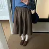Foto Real Roupas Femininas Dongdaemun Coreano Alta Qualidade 26 Novidades de Outono Estilo Coreano Saia Midi Plissada Xadrez Cintura Elástica