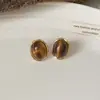 Pendientes Colgantes Populares de Piedra Ojo de Tigre Aguja de Plata Maillard Retro Elegantes Versátiles Pendientes de Lujo Accesible Pendientes de Gama Alta para Mujeres