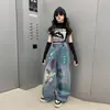 Conjunto Hip-Hop Jazz para Meninas Descoladas e Ousadas 2025 Tendência Menina Apimentada Jeans Pintado à Mão Roupa de Street Dance Menina Pequena Tendência Descolada