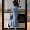 Falda de Cola de Pescado Falda de Cadera para Mujer Primavera y Verano 2024 Nueva Cintura Alta Azul Ajustada Sexy Slim Falda Larga