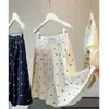 Shorts casuais de algodão e linho com cintura elástica, estampa de bolinhas, estilo coreano, perna larga, para mulheres, novo modelo de verão, cintura alta, soltos e versáteis, shorts tipo saia de cinco pontos