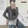 Cardigan de Punto con Cuello en V Estilo Coreano, Bufanda de Seda para Atar, Nuevo Estilo Otoño/Invierno para Mujer, Suéter Abrigo Versátil Casual, Top que Rejuvenece