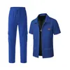 Conjunto de Jaqueta Casual Waffle de Cor Sólida com Gola e Bolso para Trabalho e Calça de Trabalho Masculina da Amazon Cross-Border