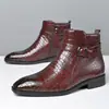 Botas de Cuero con Patrón de Cocodrilo para Hombre Tallas Grandes Estilo Británico de Caña Alta Botines con Hebilla de Cuero Formal de Negocios Zapatos Casuales para Hombre