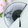 Leque Dobrável Pequeno Estilo Chinês Tradicional para Dança Feminina, Novo Leque de Bambu Preto Estilo Chinês, Portátil para o Verão