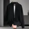 Cardigã de malha com gola alta para homens, jaqueta suéter casual para outono e inverno, jaqueta suéter de tricô grosso, peça de cima de cor sólida