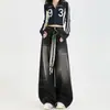 Jeans Negros de Pierna Ancha para Mujer, Tendencia de Invierno Versátil Nuevo Estilo, Estilo Americano High Street para Bailar, Pantalones Rectos Sueltos para Figuras Petites