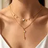Collar de Corazón de Doble Capa y Estrella de Ocho Puntas para Mujer Cadena Gruesa de Eslabones de Clip Colgante de Corazón y Estrella de Cuatro Puntas Dulce Fresco